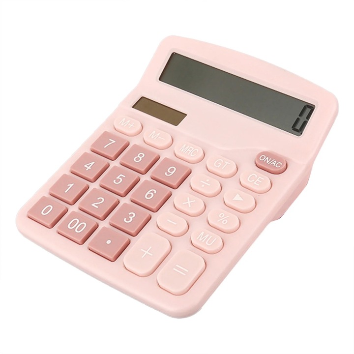 Calculator de birou, multicolor, set de 2, display mare 12 cifre, utilizare solara si pe baterie