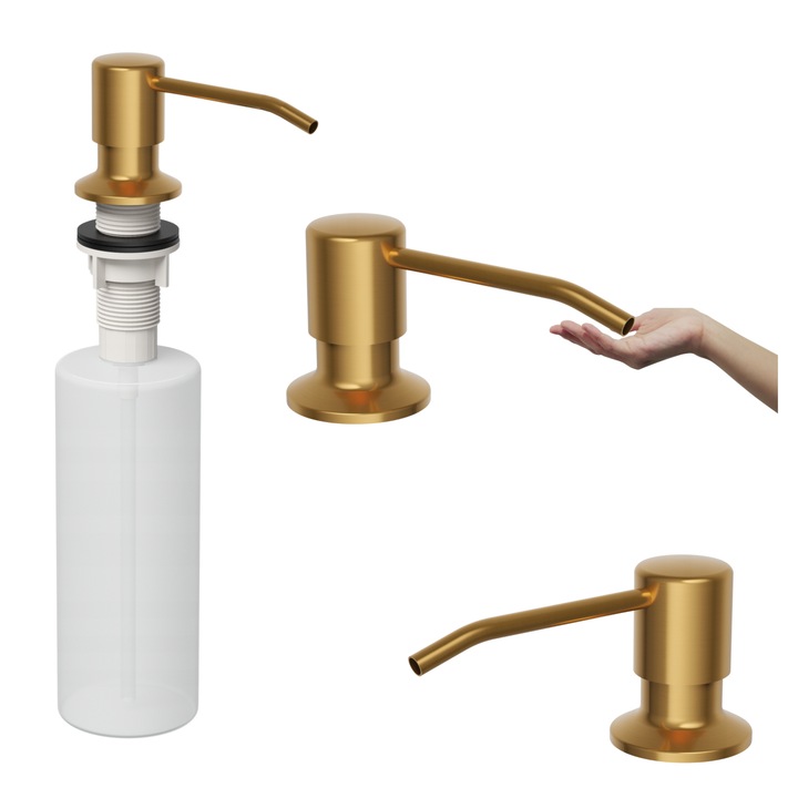 Dispenser Pentru Chiuveta, Granitan, Aur Periat, Rotund, Capacitate 300 Ml, Inaltime 27, 7 cm, Material Pvc, Orificiu De Montare 35 mm, Cap Rotativ 360°, Rezistent La Apa