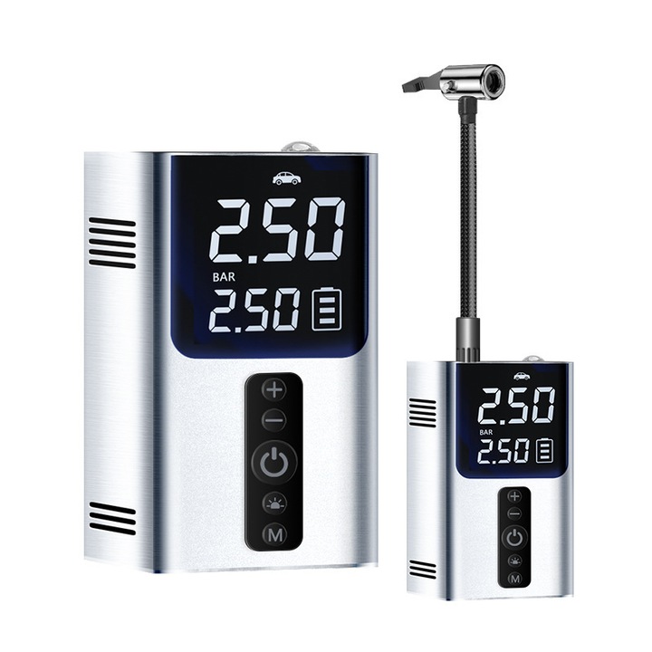 Pompa de umflat auto, 4 moduri, presiune presetata, design compact, set inclus