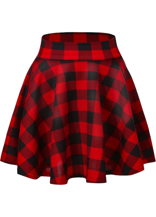 Fusta evazata, Ronyes, poliester, carouri rosii, Rosu