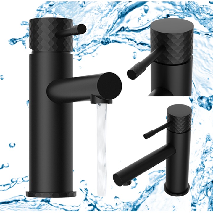 Смесител за мивка, гранит, Glami, нисък, черен, с една дръжка, височина 178 mm, обхват 170 mm, тип монтаж на плот