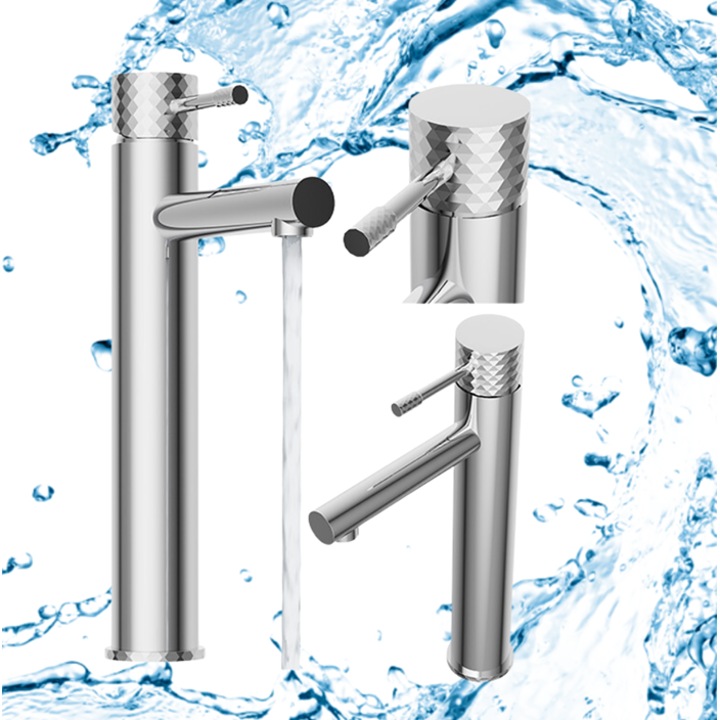 Смесител за мивка, Granitan, Glami, висок, с една ръкохватка, хром, на опора, височина 296 mm, радиус на дюзата 170 mm, диаметър на тялото 45 mm, връзки 3/8"