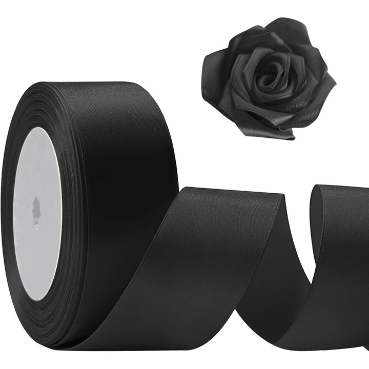 Panglica neagra, Ronyes, 5cm x 22m, pentru artizanat si ambalaje cadouri