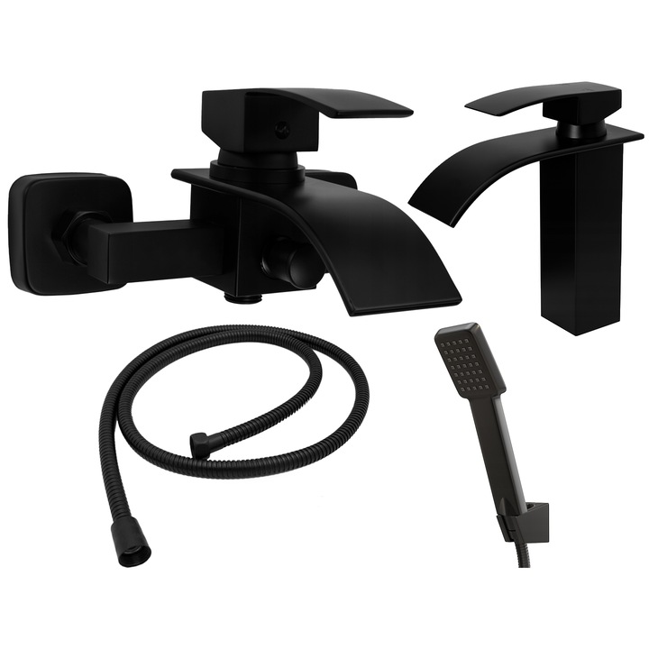 Смесител за вана и душ, Granitan, Elva, черен мат, месинг, регулируем, комплект от 2 части