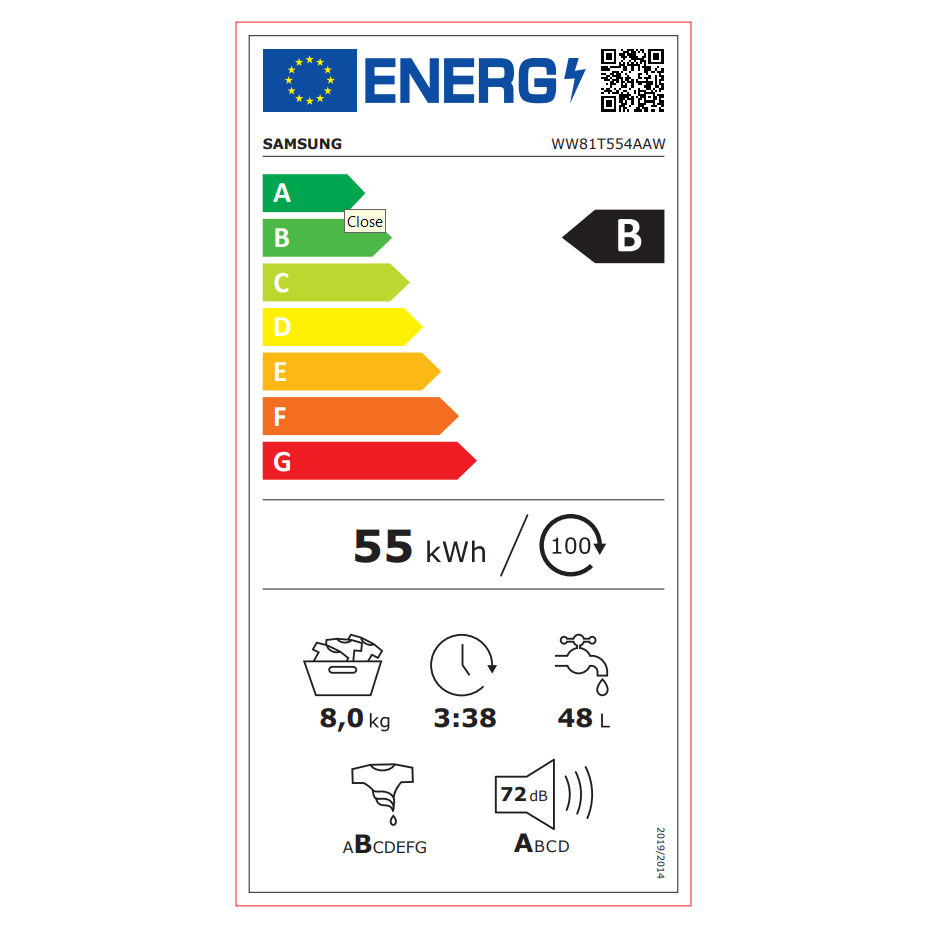 Masina de spalat rufe Samsung WW81T554AAW/S2, 8 kg, 1400 U