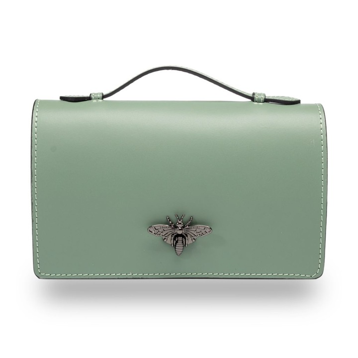 Geanta dama din piele naturala, Toro Nero, verde salvie, Lori