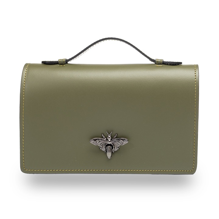 Дамска чанта от естествена кожа, Торо Неро, армейско зелено, Лори