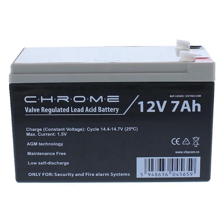 Оловно-киселинна батерия 12V7Ah Chrome, сигурност, клема T1/F1