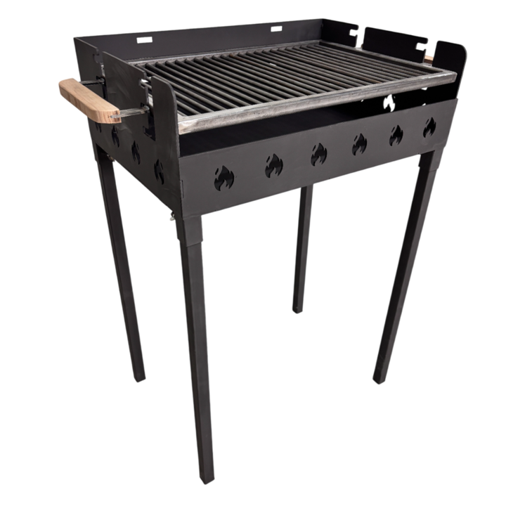 Gratar portabil, reglabil pe inaltime de gatire, cu bare rotunde din otel carbon, pentru camping, gradina, 65X45X95 CM Grosime tabla 4 mm