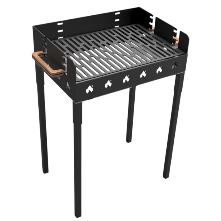 Gratar portabil, reglabil pe inaltime de gatire, din otel carbon, pentru camping, gradina, 65X45X95x grosime 3mm, buz