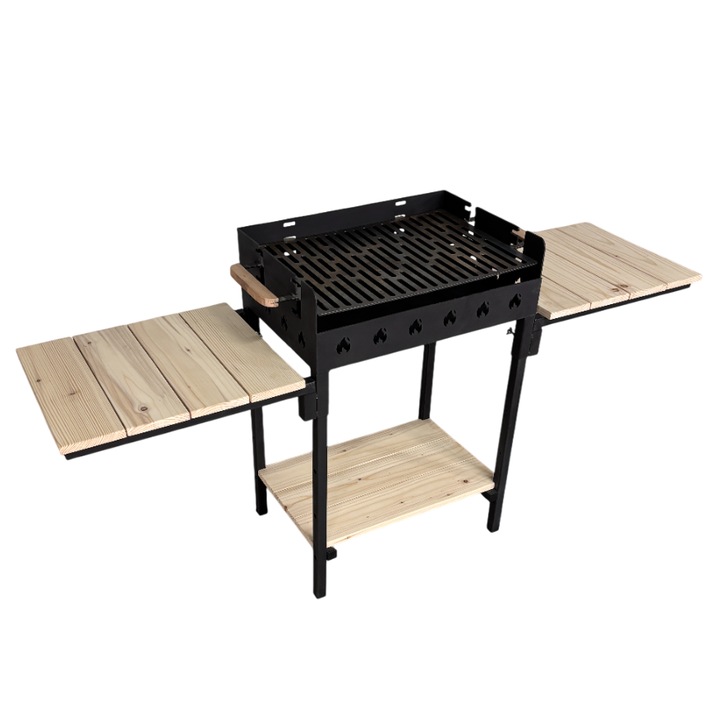 Gratar gradina portabil, cu masa lucru, reglabil pe inaltime de gatire, din otel carbon, suport de lucru, pentru camping, 65X45X95 CM 3 mm grosime tabla