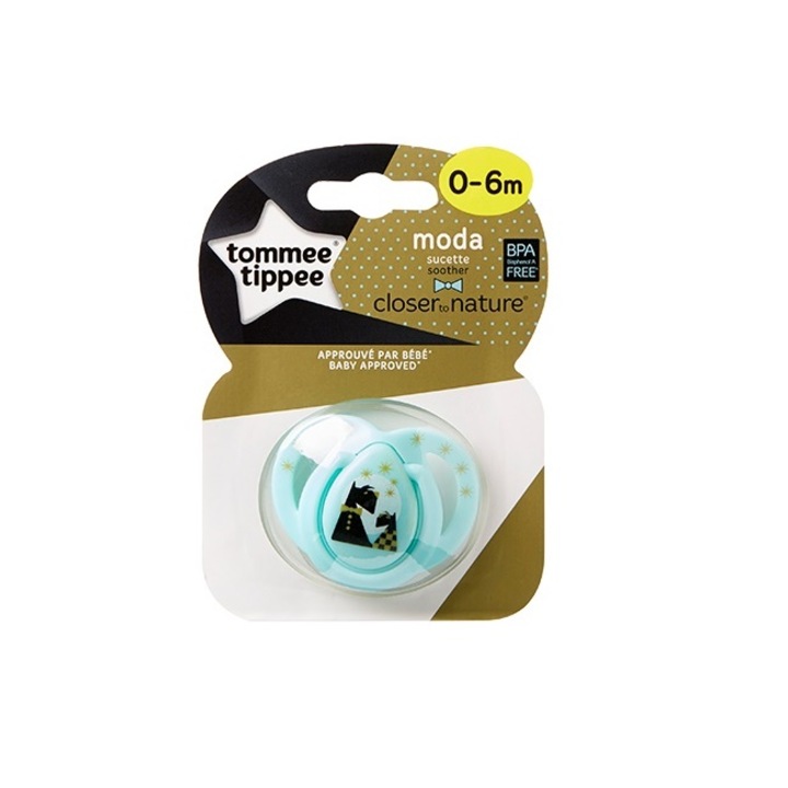 Залъгалка Tommee Tippee Moda, Ортодонтска, 0-6 месеца, Тюркоаз