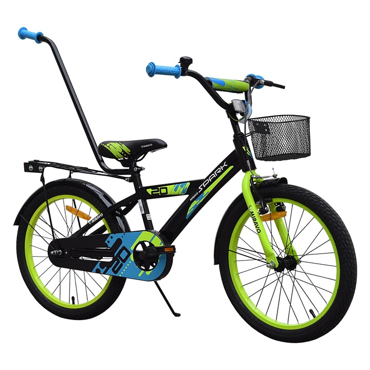 Gyerekkerékpár, Miravo, 20", Fekete-zöld, Rozsdamentes acél, Alumínium, V-fék, Láncvédő, Fiúknak, Súly 12 kg, Magasság 110-140 cm, 2023
