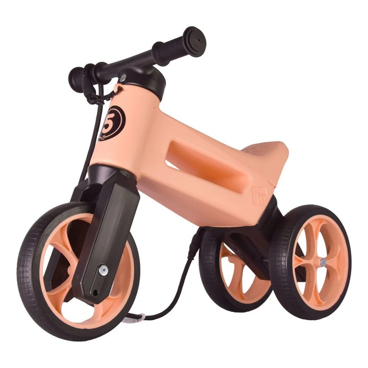Bicicleta fara pedale 2 in 1, 18+ luni, pneuri si manere de cauciuc, 4 nivele de reglaj pe inaltime, Funny Wheels Rider SuperSport Pastel Apricot