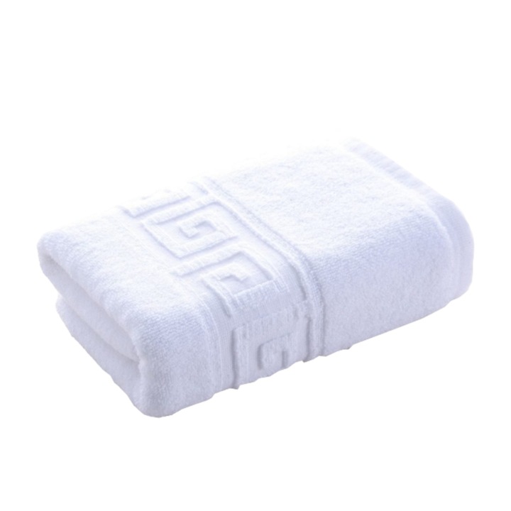 Kéztörlő 30x50 cm 100% pamut, görög szegély 500 gramm/nm, fehér