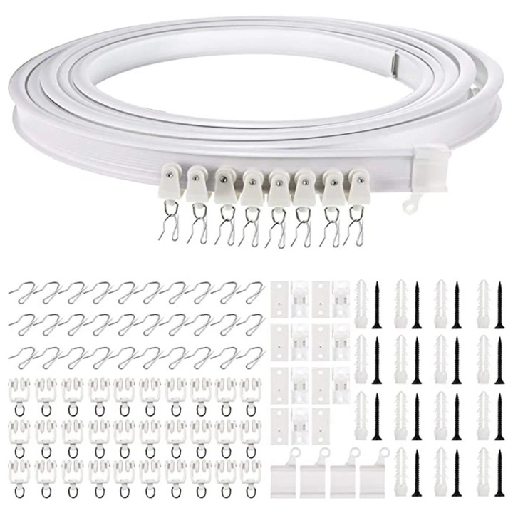 Комплект аксесоари за пердета, PVC, стомана, 300 см, монтаж на таван и стена