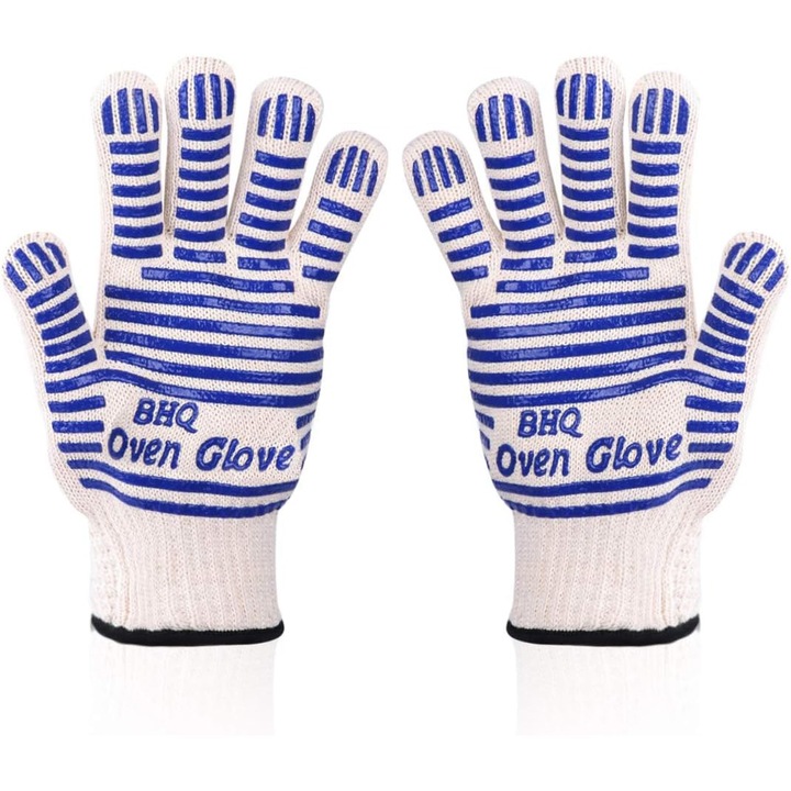 Hőálló kesztyűk grillezéshez és főzéshez, AllizBan®, csúszásmentes, 2 darab, fehér/kék