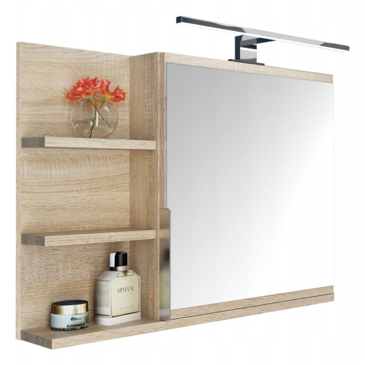 Dulap baie Sonoma 60x50, dulap baie cu rafturi, oglinda baie, dulap de perete LED - Stanga