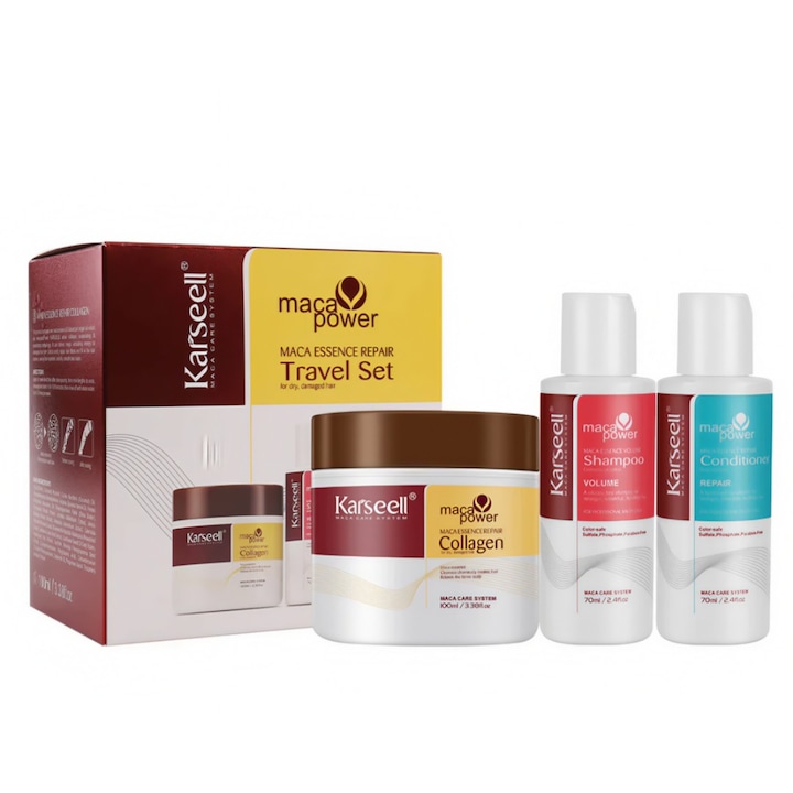Karseell Maca Essence Hair Repair Travel Set – шампоан, балсам и колагенова маска за хидратация и обем