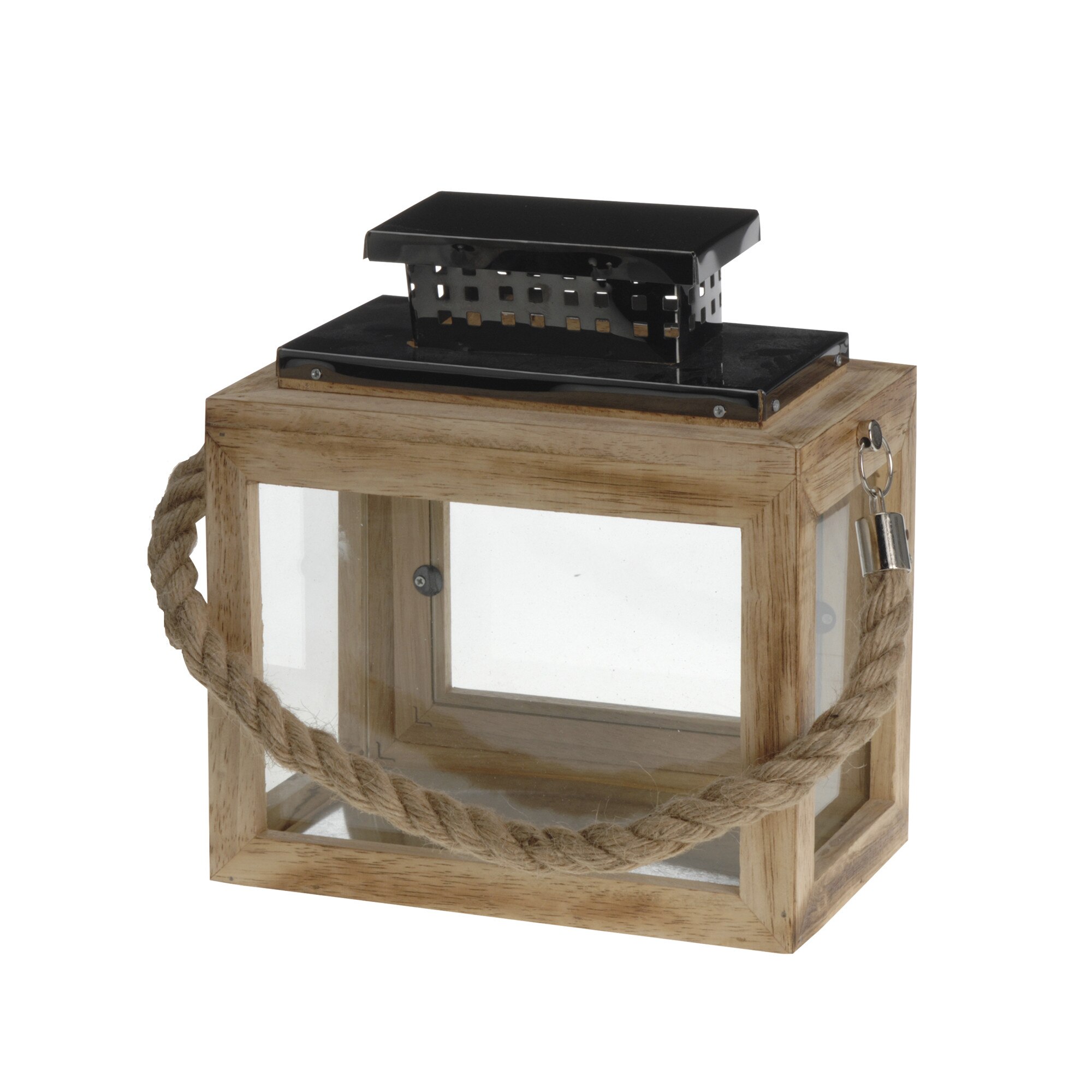 Felinar din lemn mango, capac metalic, 24x22 cm
