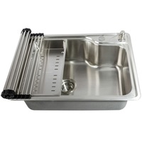 set chiuveta bucatarie inox cookingaid athena cu 3 accesorii scurgator vase  gratar tip rulou  dozator sapun 620mm x 450 mm adancime cuva 215mm montare pe blat finisaj satinat imagen 39_0_
0