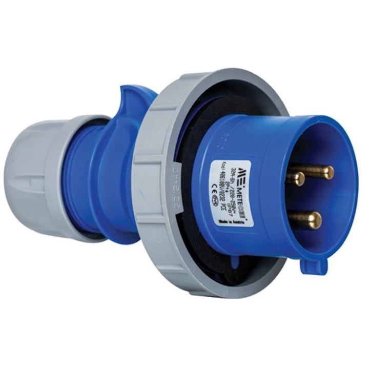 Fisa stecher pe cablu 3 poli 32A 1P+N+PE drept 230V monofazic albastru IP67 6h CEE 150x93mm