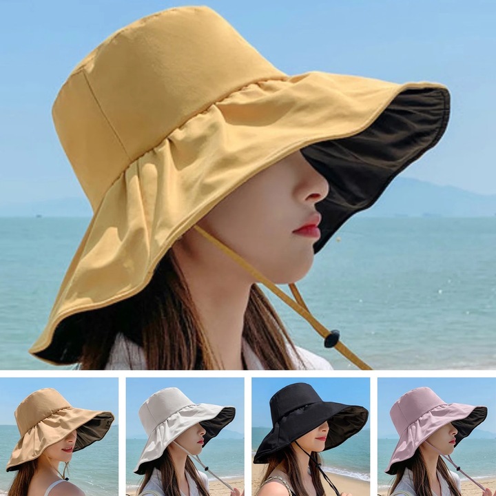 Дамска слънчева шапка с широка периферия, материал полиестер, размери 54х58 см, лятна