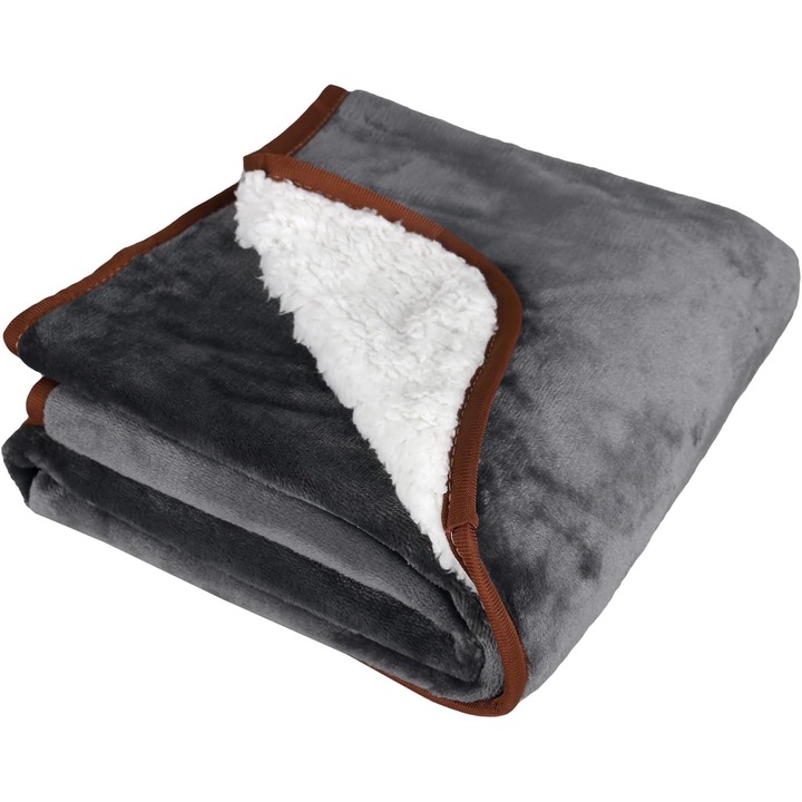 Patura impermeabila pentru caini si pisici, moale si confortabila, din flanel, 75 x 100 cm, culoare gri