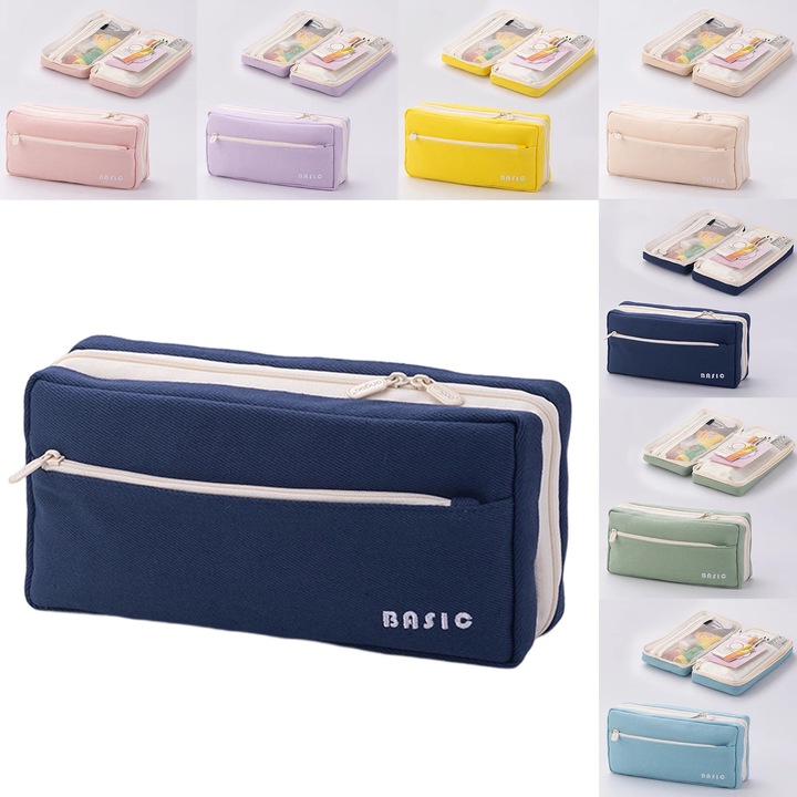 Моливник, голяма вместимост, гладък цип, 23x7x11см, многоцветен