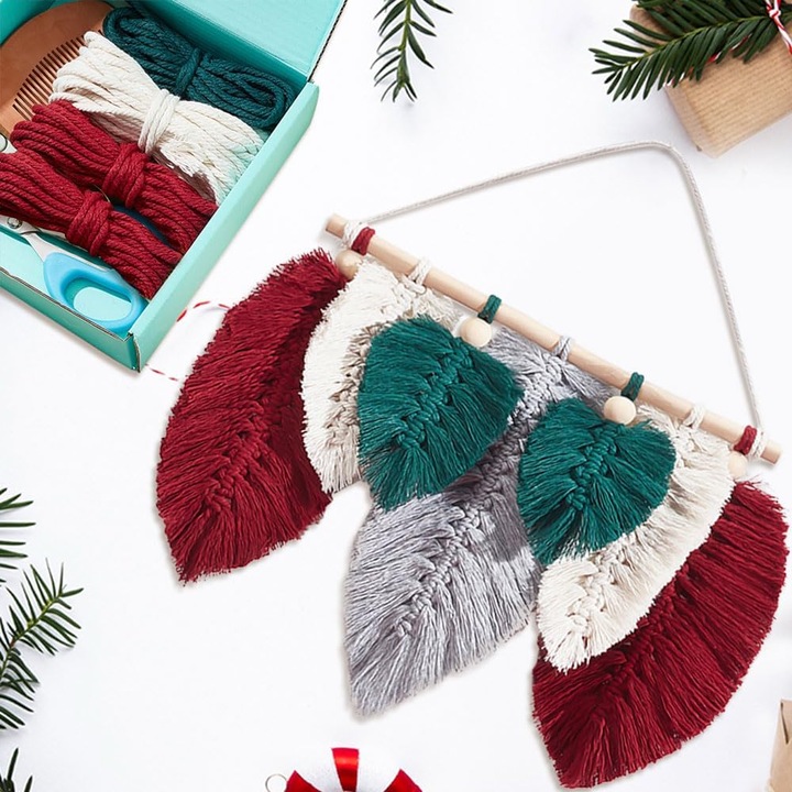 Set pentru Macrame, bumbac, Ornament Frunze, Decoratune de Craciun, multicolor