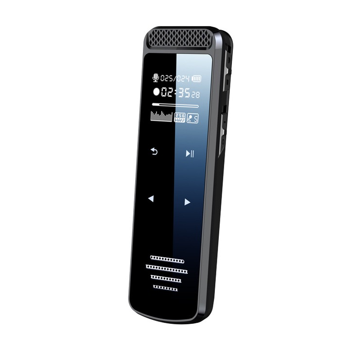Професионален цифров диктофон CLC SmartGear, 32GB Q55, 360°, Стерео, Двоен микрофон, DSP шумопотискане, Гласово активиране, Преобразуване на глас-текст, MP3, OTG, Сензорно управление, 30H батерия, Разширяема памет, Черен