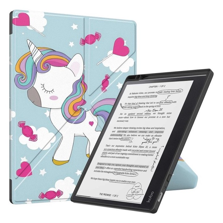 Тънък калъф Sigloo за Kindle Scribe 10,2 инча (2022 и 2024 г.) - стойка Origami, PU кожа, държач за писалка, функция за автоматично заспиване/събуждане, модел на еднорог