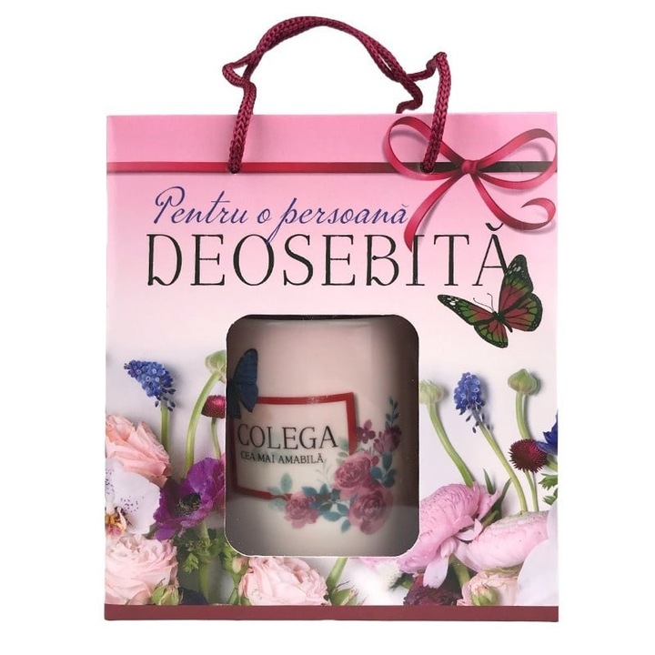 Set Cana ceramica si lingurita, cu mesaj " Colega cea mai amabila ", Velve