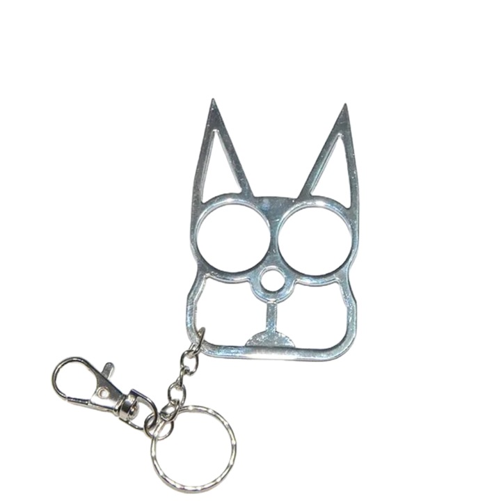 Pumnal Pisica din Metal Prindere Breloc, Autoaparare, 80 x 50 mm, Argintiu, Dalimag