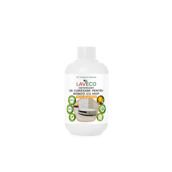 Detergent pentru aspirator robot cu Mop Universal compatibil cu orice Robot cu Mop-Bio (100% natural)-sigur pt copii si animale cu miros de portocala+o pipeta pt o dozare usoara-100 spalari