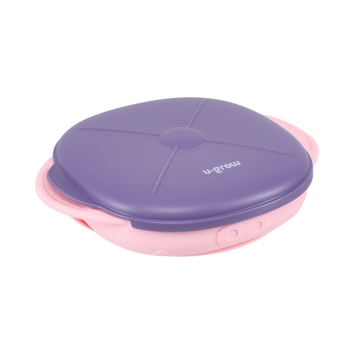 Szilikon rekeszes tányér tapadókoronggal és fedéllel, lila/rózsaszín, U-Grow