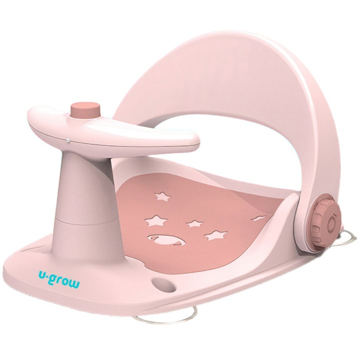 Scaun baie bebe cu ghidon , spatar reglabil, roz pal, U-Grow