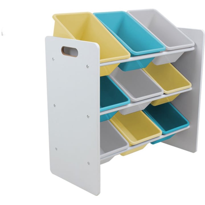 Рафт за съхранение на играчки U-Grow, С 9 кошници, Син/Жълт
