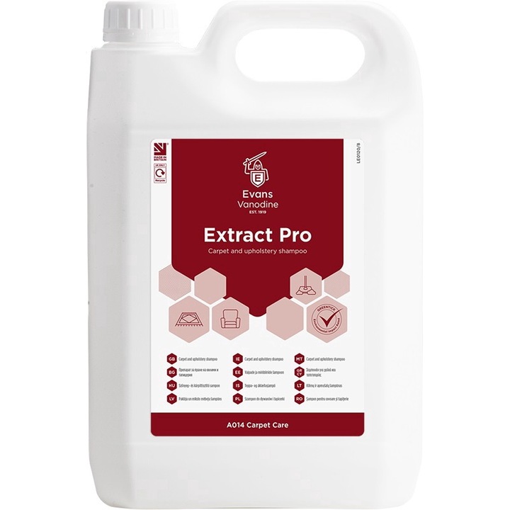 Detergent parfumat pentru covoare, mochete si tapiterii Evans Extract Pro 5 litri