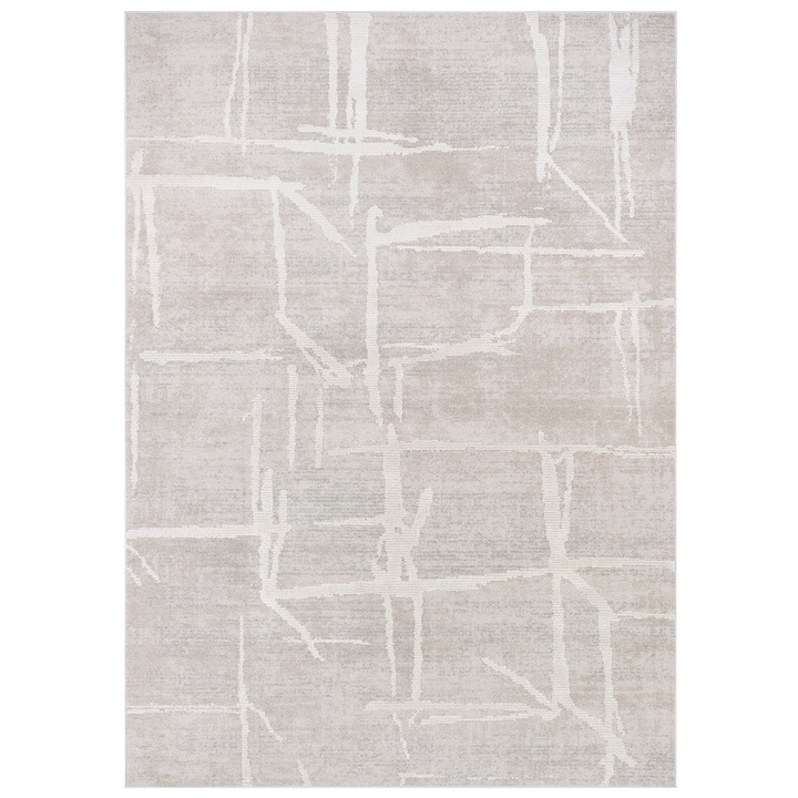 Covor, Tapiso, Trend, Material Poliester/Polipropilena, Demensiune 300x200 cm, Design Abstract, Destinat Pentru Camera De Zi, Dreptunghi, Trafic Intens, Fir Scurt, Oeko-Tex, Inaltime Fir 8 mm, Greutate 9.60 kg, Se24A, Crem/Alb