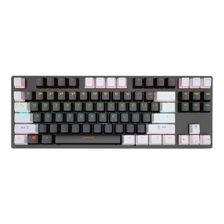 Геймърска клавиатура Tioialz K550, 87 клавиша, 7-режимно RGB осветление, черна, USB свързаност