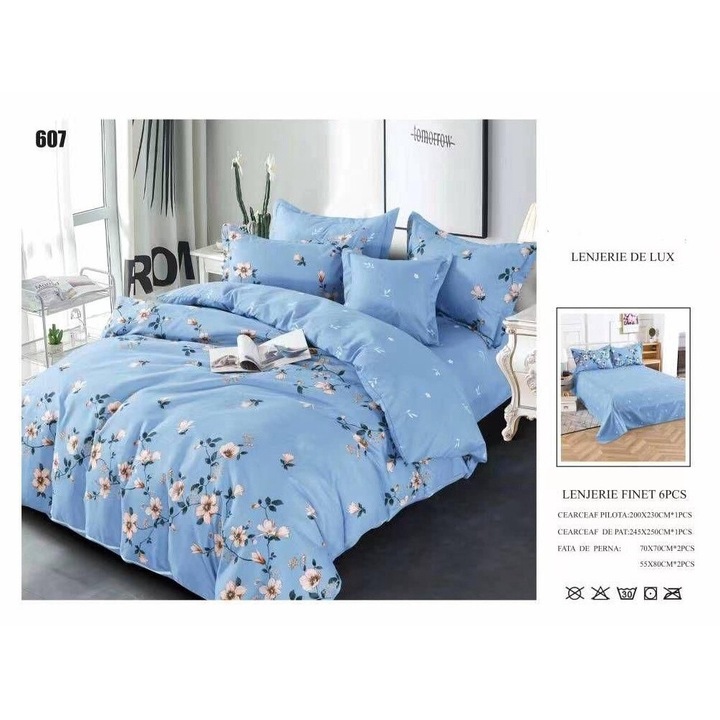Lenjerii De Pat Din Finet 6 Piese - Bleu Floral