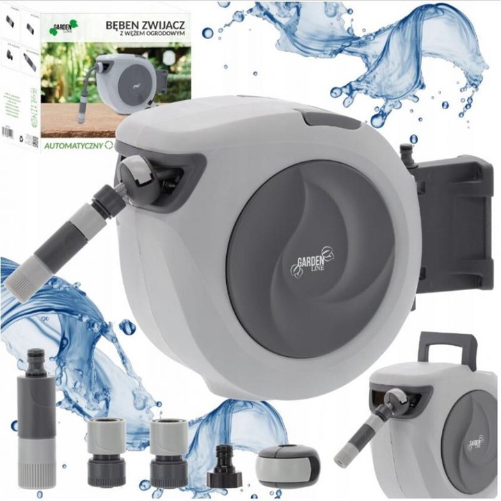 Стенна автоматична макара за градински маркуч с маркуч и макара 20м