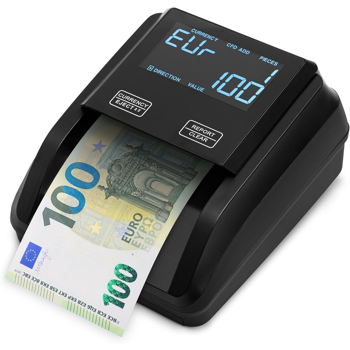 Детектор за фалшиви пари, ZENACASA, Съвместим с долари, лири стерлинги и евро, Преносим скенер, Компактен и лек, Черен