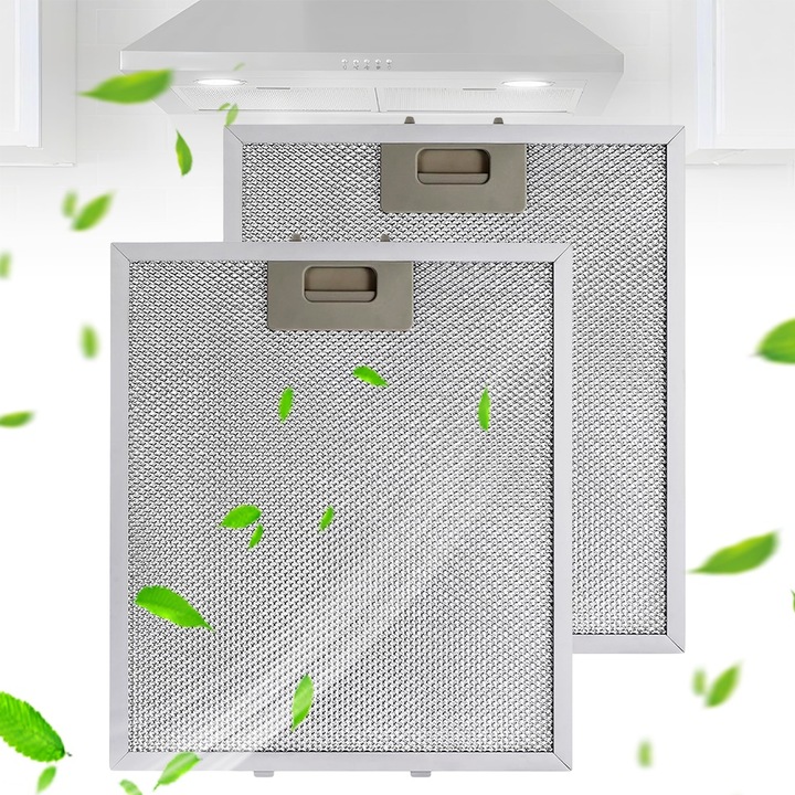 Метални филтри за аспиратор, Noonedibs, комплект 2 бр., 32x26x0.9cm, филтър, лесен за почистване, лесен за миене, издръжлив, бял/сив