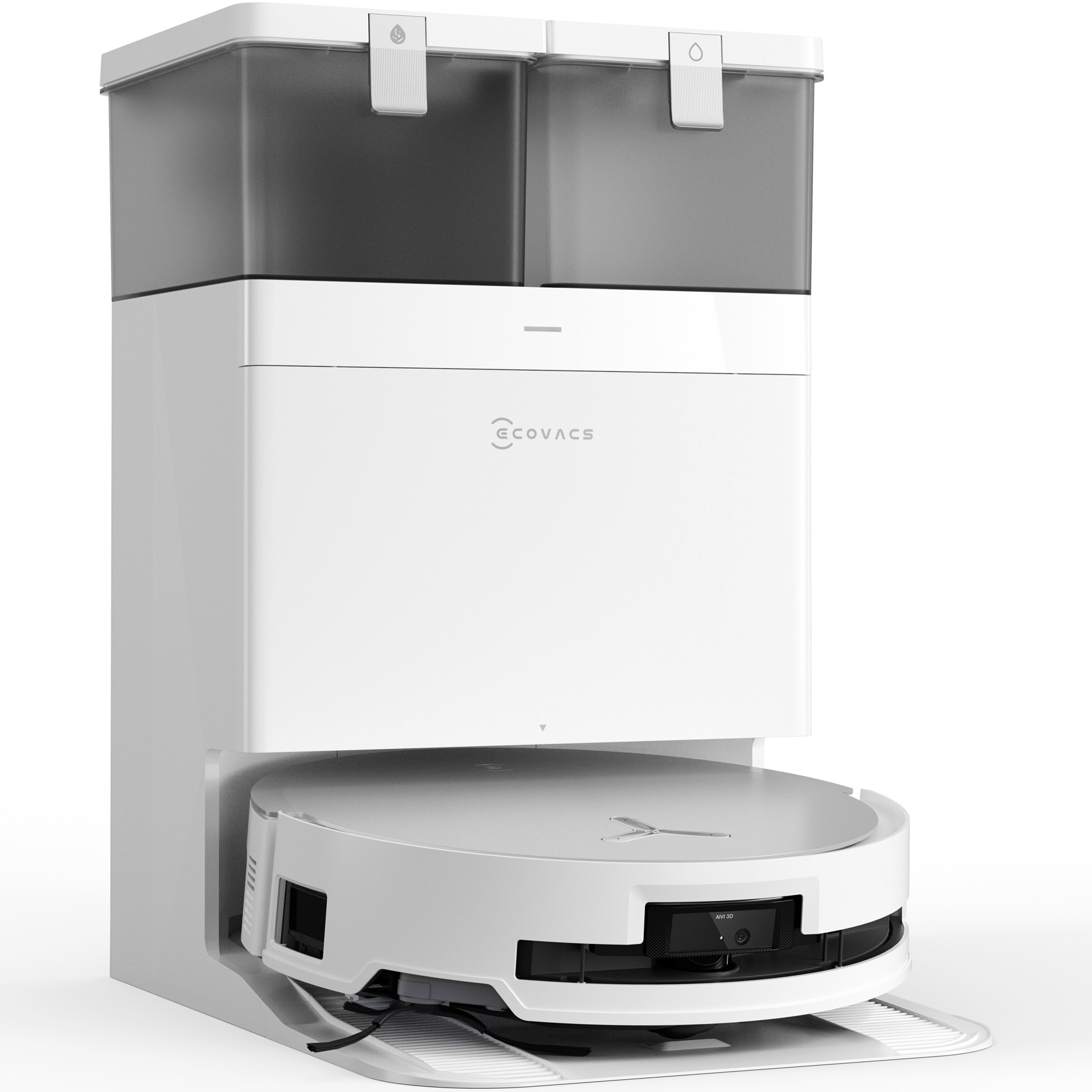 Robot de aspirare Ecovacs DEEBOT X8 OMNI, 18000Pa, baterie Li-Ion 6400mAh, capacitatea rezervorului de apa 110ml, capacitatea cosului de praf 220ml, capacitate rezervor statie pentru apa murdara 2 x 4L, capacitate cos praf statie 3L, alb