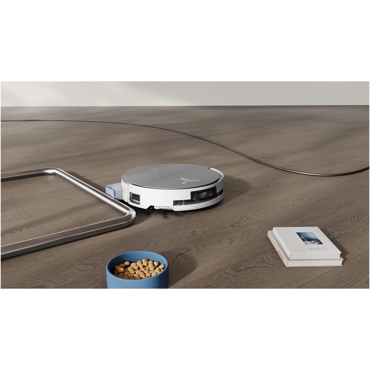 Robot de aspirare Ecovacs DEEBOT X8 OMNI, 18000Pa, baterie Li-Ion 6400mAh, capacitatea rezervorului de apa 110ml, capacitatea cosului de praf 220ml, capacitate rezervor statie pentru apa murdara 2 x 4L, capacitate cos praf statie 3L, alb