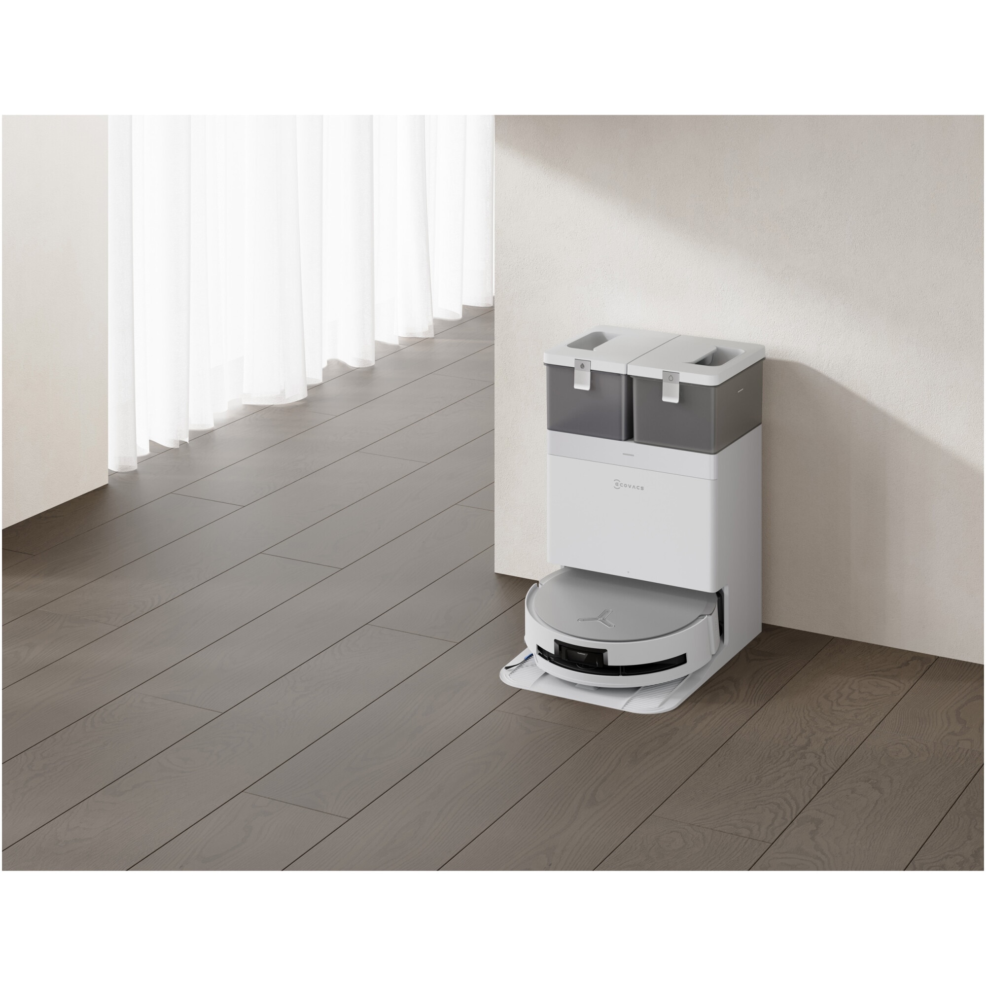 Robot de aspirare Ecovacs DEEBOT X8 OMNI, 18000Pa, baterie Li-Ion 6400mAh, capacitatea rezervorului de apa 110ml, capacitatea cosului de praf 220ml, capacitate rezervor statie pentru apa murdara 2 x 4L, capacitate cos praf statie 3L, alb