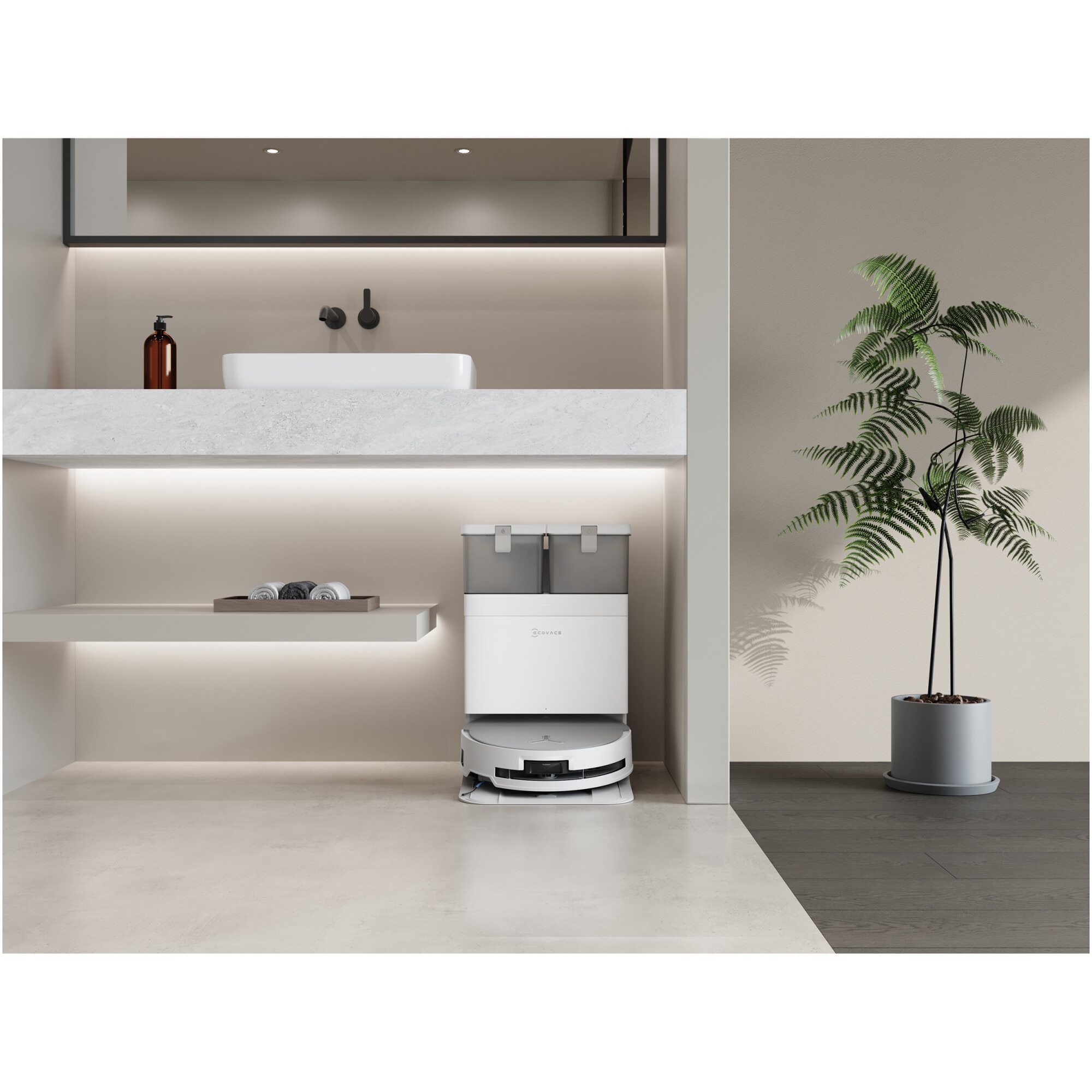 Robot de aspirare Ecovacs DEEBOT X8 OMNI, 18000Pa, baterie Li-Ion 6400mAh, capacitatea rezervorului de apa 110ml, capacitatea cosului de praf 220ml, capacitate rezervor statie pentru apa murdara 2 x 4L, capacitate cos praf statie 3L, alb