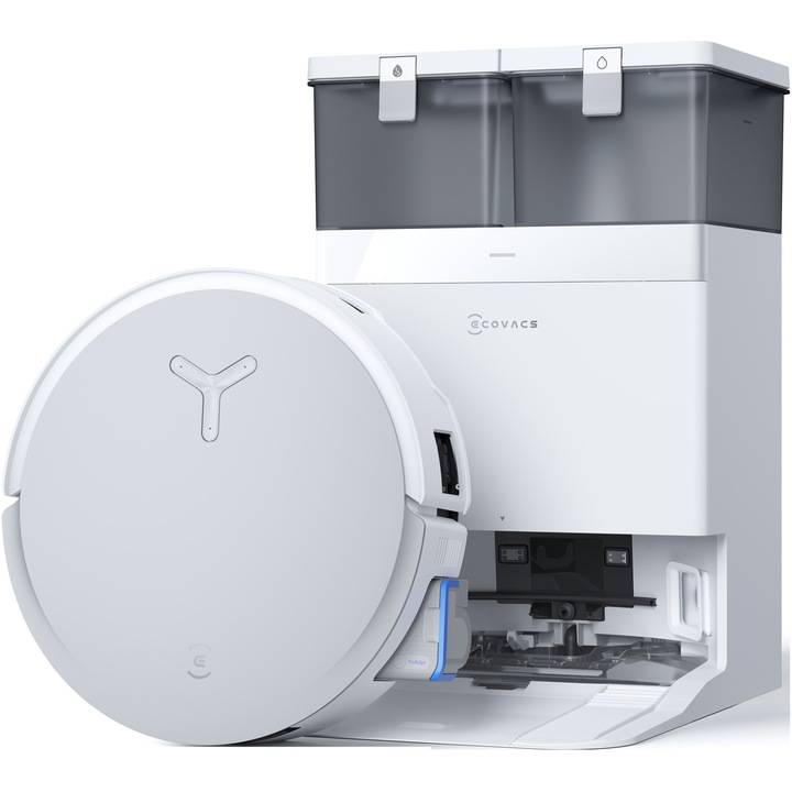 Robot de aspirare Ecovacs DEEBOT X8 OMNI, 18000Pa, baterie Li-Ion 6400mAh, capacitatea rezervorului de apa 110ml, capacitatea cosului de praf 220ml, capacitate rezervor statie pentru apa murdara 2 x 4L, capacitate cos praf statie 3L, alb